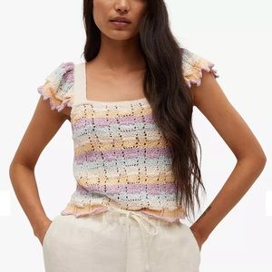 MANGO Crochet Knit Scalloped Edge Top, Multi